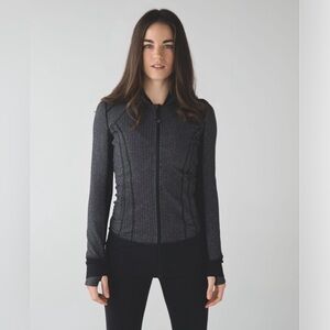 Lululemon Daily Practice Jacket Heathered Herringbone Black Gray Zip Up Size 8